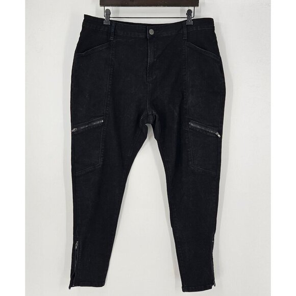 City Chic Womens Sz 20 Black Straight Leg Stretch Jeans High-Rise Zip Pocket/Hem - Picture 1 of 4